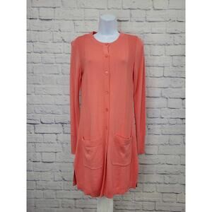 XXSMALL CORAL A375675 Isaac Mizrahi Live! Long Button Front Cardigan Sweater